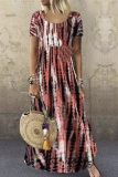 Casual Print Tie Dye Split Joint O Neck Dresses