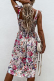 Fashion Sweet Print Split Joint Spaghetti Strap A Line Dresses