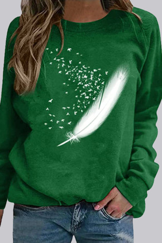 Fashion Casual Print Split Joint O Neck Tops