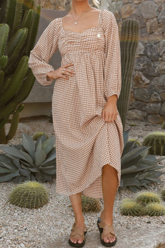Fashion Elegant Plaid Split Joint Square Collar A Line Dresses