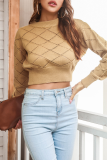 Casual Solid Hollowed Out O Neck Tops Sweater