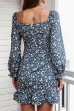Elegant Floral Flounce With Bow V Neck Pencil Skirt Dresses