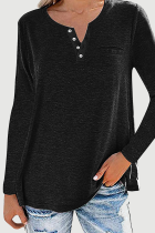 Casual Solid Pocket Buckle V Neck Tops