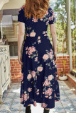 Fashion Elegant Print Split Joint V Neck A Line Dresses