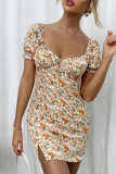 Fashion Elegant Floral Frenulum Slit V Neck Pencil Skirt Dresses