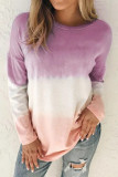 Fashion Sweet Gradual Change Split Joint O Neck Tops