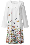 Fashion Sweet Print Split Joint O Neck A Line Dresses