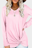 Casual Solid Patchwork Fold V Neck Tops
