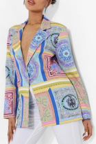 Street Print Split Joint Buttons Turn-back Collar Outerwear