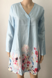 Casual Floral Split Joint V Neck A Line Dresses