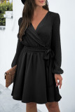 Fashion Casual Solid Split Joint V Neck A Line Dresses