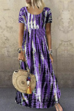 Casual Print Tie Dye Split Joint O Neck Dresses