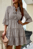 Elegant Print Frenulum Stringy Selvedge Mandarin Collar Dresses