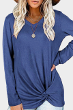 Casual Solid Patchwork Fold V Neck Tops