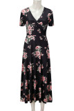 Fashion Elegant Print Split Joint V Neck A Line Dresses