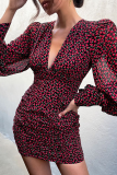 Fashion Elegant Floral Split Joint Fold V Neck Wrapped Skirt Dresses