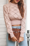 Casual Solid Hollowed Out O Neck Tops Sweater