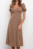 Fashion Elegant Print Split Joint V Neck A Line Dresses
