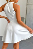 Fashion Street Solid Split Joint O Neck A Line Dresses