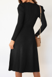 Elegant Solid With Belt O Neck Dresses Sweater