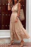 Fashion Casual Solid Patchwork V Neck Cake Skirt Dresses