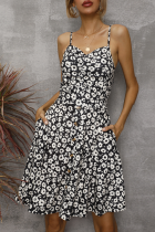 Fashion Elegant Print Split Joint Buckle V Neck A Line Dresses