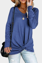 Casual Solid Patchwork Fold V Neck Tops