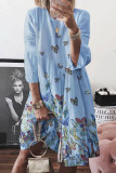 Fashion Sweet Print Split Joint O Neck A Line Dresses