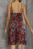 Fashion Elegant Print Split Joint Buckle V Neck A Line Dresses