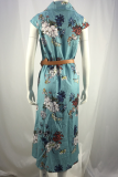 Casual Elegant Floral Buckle With Belt Turndown Collar Dresses