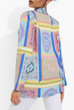 Street Print Split Joint Buttons Turn-back Collar Outerwear