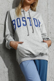 Casual Street Letter Draw String Pocket Hooded Collar Tops
