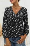 Fashion Casual Print Split Joint V Neck Tops