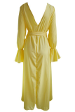 Casual Elegant Solid Split Joint Frenulum V Neck A Line Dresses