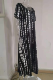 Casual Print Tie Dye Split Joint O Neck Dresses