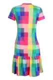 Casual Plaid Split Joint Flounce O Neck A Line Dresses