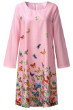 Fashion Sweet Print Split Joint O Neck A Line Dresses