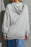 Casual Street Letter Draw String Pocket Hooded Collar Tops