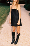 Casual Solid Draw String Strapless A Line Dresses
