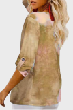 Casual Tie Dye Split Joint Buckle V Neck Tops