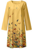 Fashion Sweet Print Split Joint O Neck A Line Dresses