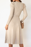 Elegant Solid With Belt O Neck Dresses Sweater