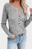 Casual Solid Split Joint Buttons O Neck Tops