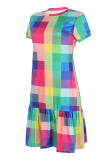 Casual Plaid Split Joint Flounce O Neck A Line Dresses