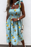 Fashion Sweet Print Split Joint Spaghetti Strap A Line Dresses