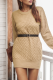 Casual Solid Split Joint With Belt O Neck Dresses Sweater