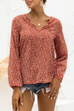 Fashion Casual Print Split Joint V Neck Tops