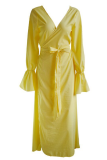 Casual Elegant Solid Split Joint Frenulum V Neck A Line Dresses