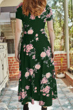 Fashion Elegant Print Split Joint V Neck A Line Dresses