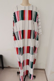 Fashion Casual Striped Split Joint O Neck A Line Dresses